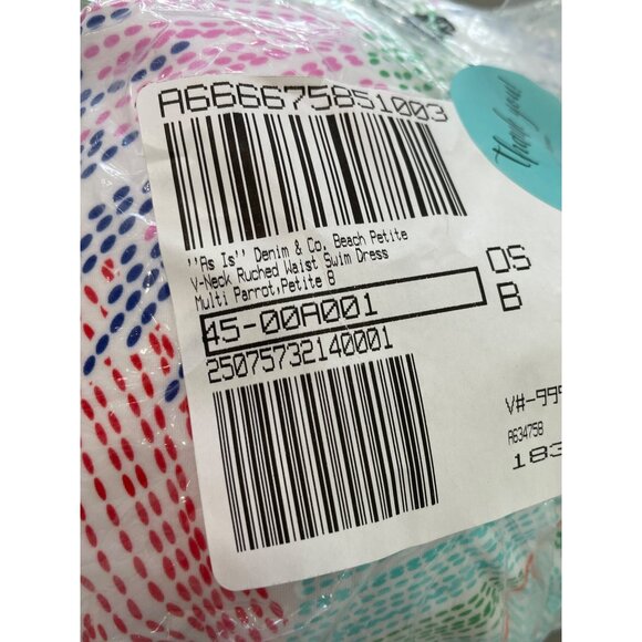 Denim and Co Beach Petite V Neck Ruched Waist Swim Dress Size 8P Multi Parrot - Picture 3 of 10
